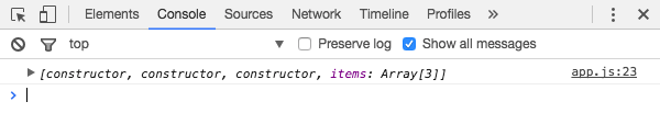 Screenshot of DevTools showing a console log of an array with 3 field items
